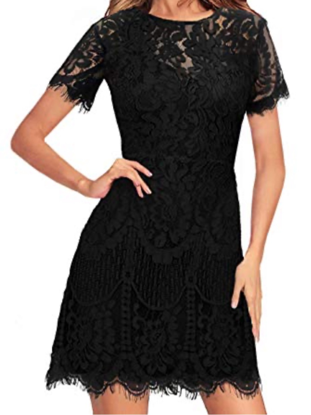 Black Lace Dress with Short Sleeves